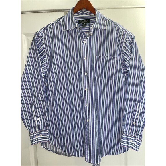 VTG Brooks Brothers Shirt Mens Large L Blue Stripes Country Club Made in USA - Picture 1 of 13